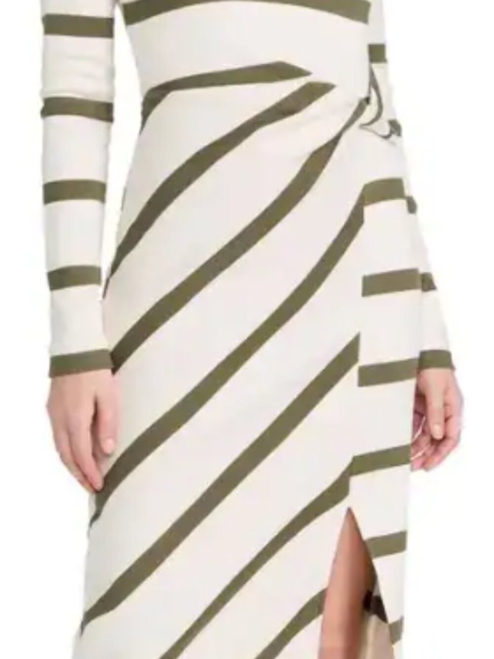 Tanya Taylor Cody Midi Dress in Cream/Fern Wide Stripe - Size XS